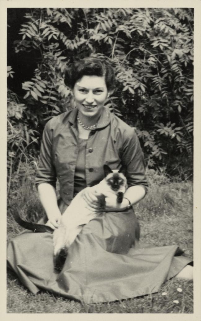 Norah Gurney and her cat Simon in York, 1958